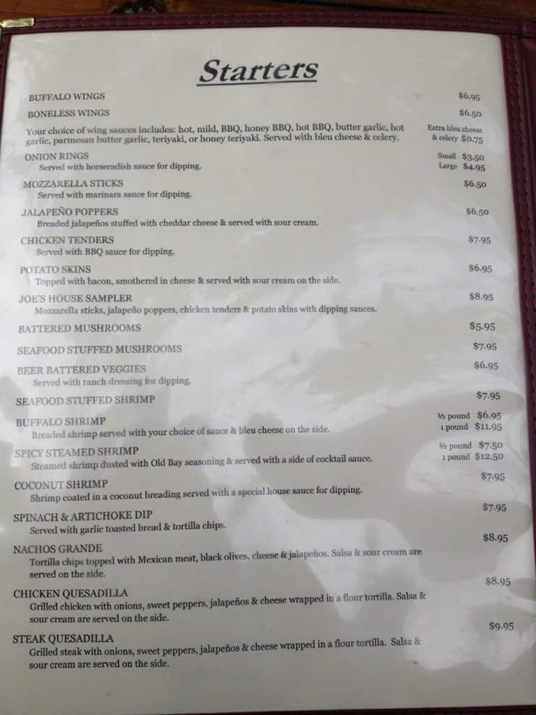 Cuz N Joe’s menu 3